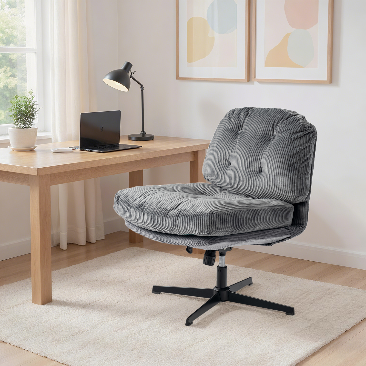 Fauteuil lounge pivotant et réglable en velours côtelé gris - ALINTONEX