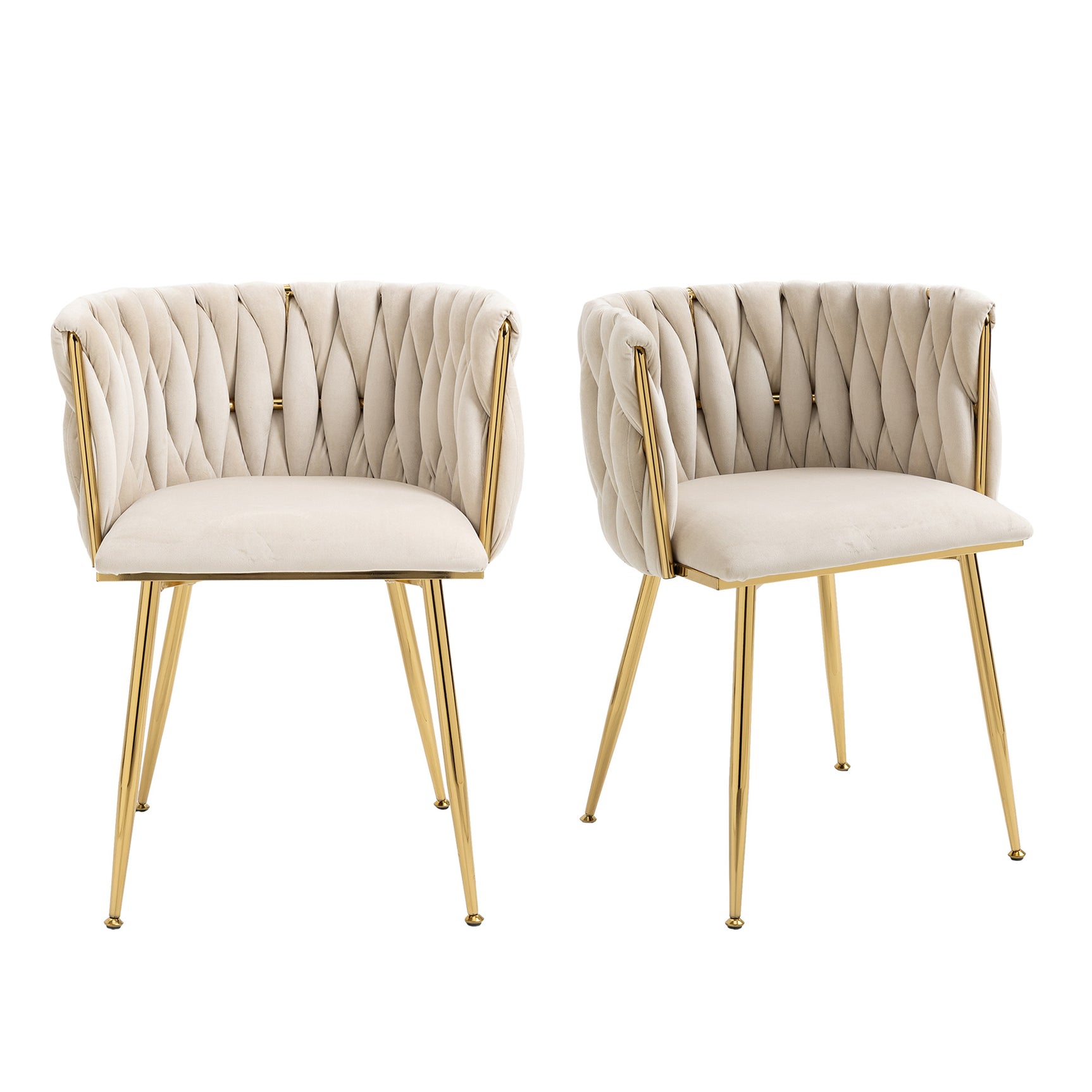 Set aus 4 Esszimmerstühlen im Industriestil mit geflochtener Rückenlehne aus beigem Stoff – MILIANA