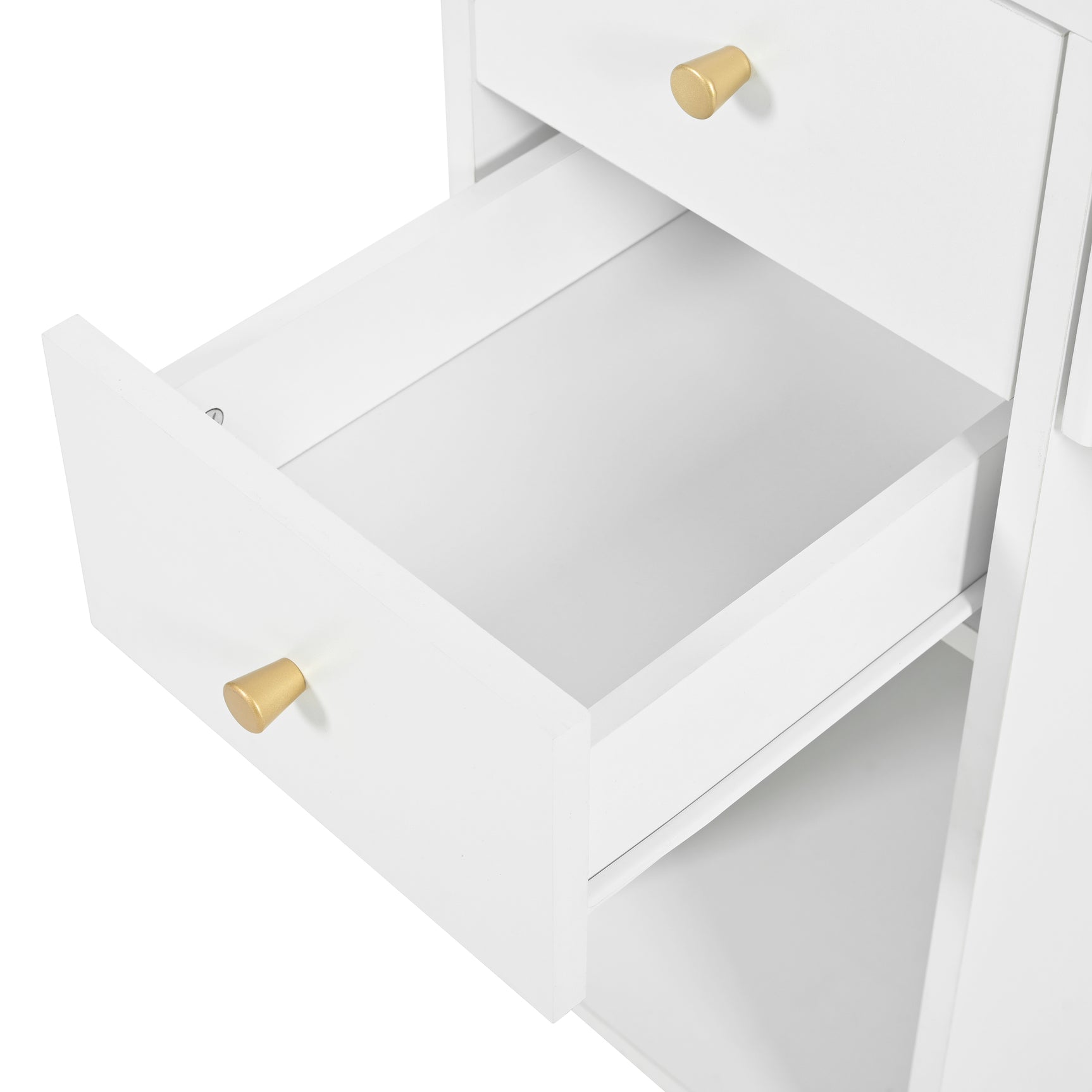 Coiffeuse moderne avec miroir éclairé & tabouret – Table de maquillage avec éclairage réglable, tiroirs & rangements ouverts