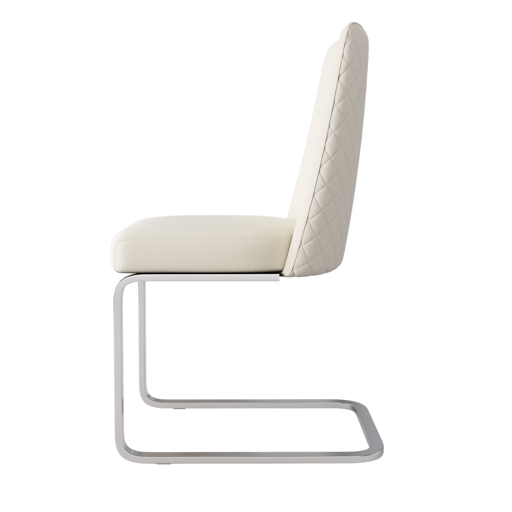 Set of 2 beige velvet dining chairs with diamond pattern and silver metal feet backrest