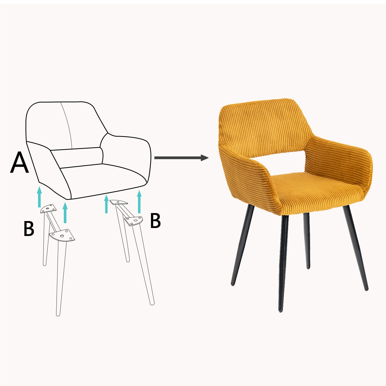 2 skandinavische Speisesäle mit Safran gelben Samtarmlehnen - Cromwell Cord