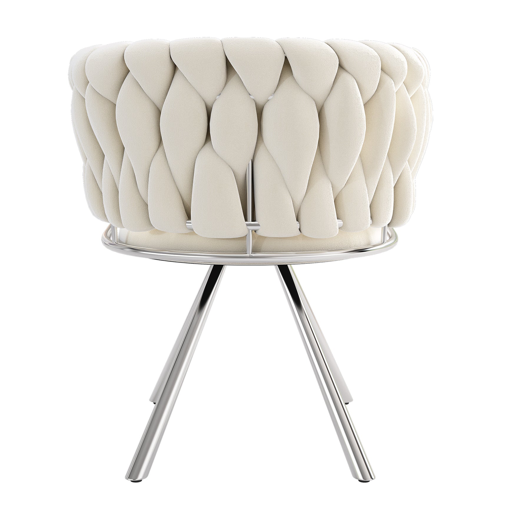 Set aus 4 Esszimmerstühlen im Industriestil mit geflochtener Rückenlehne aus beigem Stoff – MILIANA