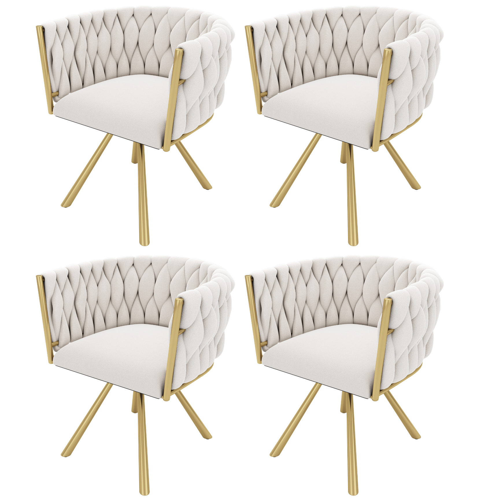 Lot de 4 chaises pivotantes de salle à manger en velours beige avec pieds en métal doré