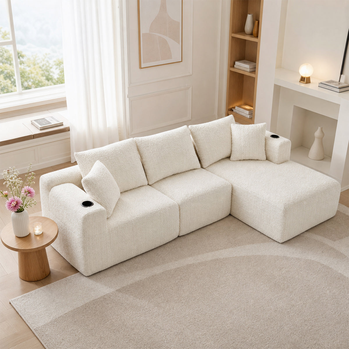 2-seater sofa bed in dark gray fabric with side pockets, modern convertible sofa