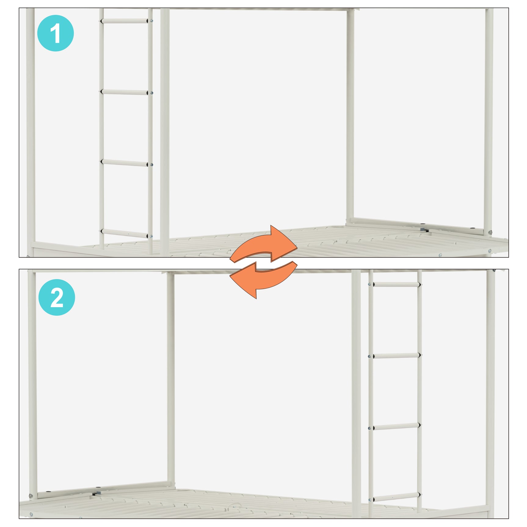 Etagenbett 90x190 cm mit Cabrio -Bank -Sofa und Weißmetallbasis in Weißmetall (Matratze nicht enthalten) - Liberty