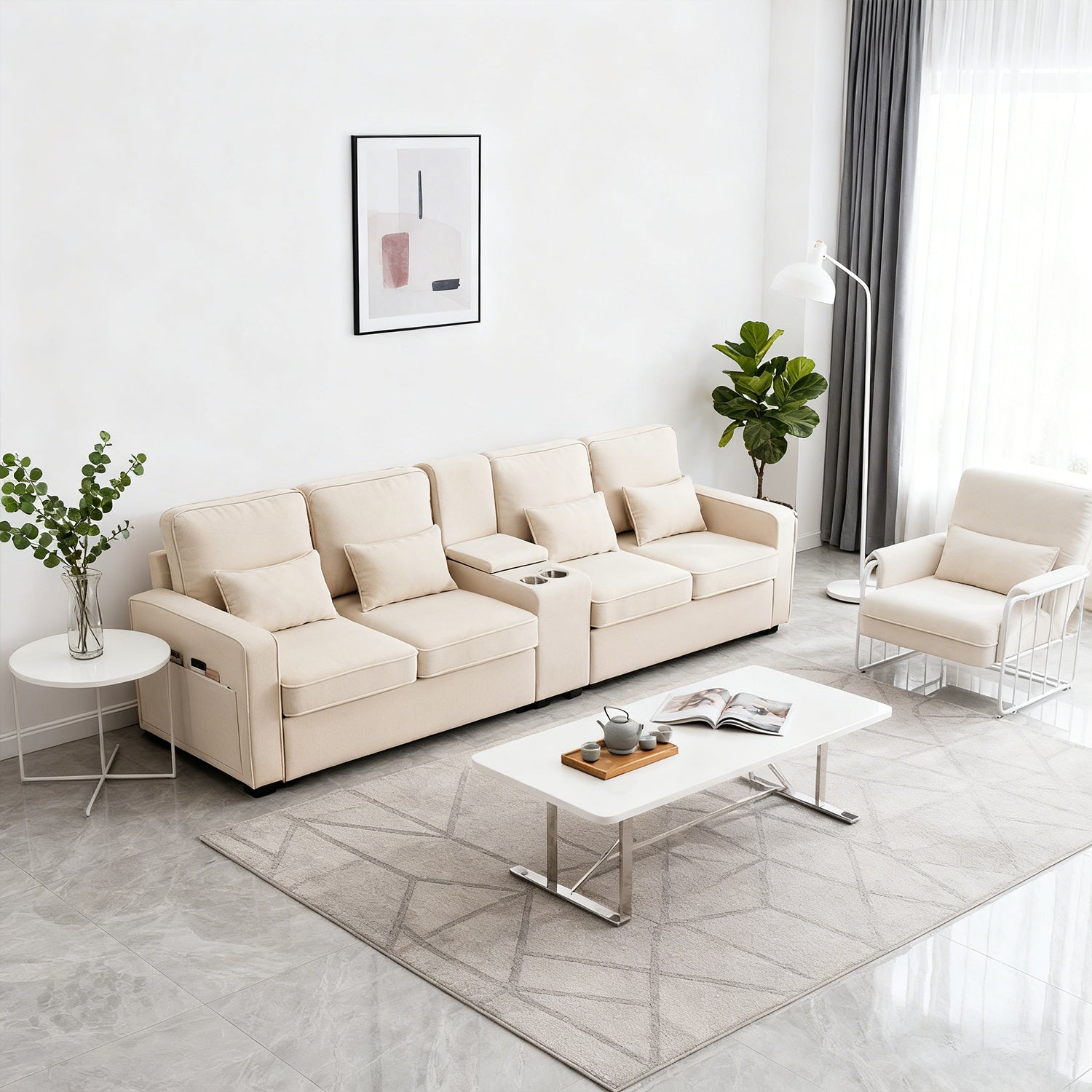 2-Sitzer-Sofa aus beigem Stoff im skandinavischen Stil – AHBARM