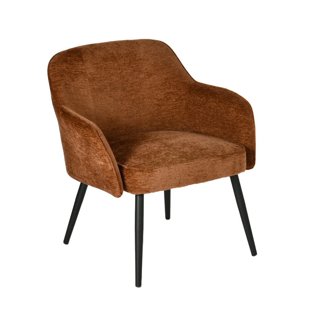 Scandinavian armchair Relax in caramel brown caterpillar with armrests and black metal feet - Marriam