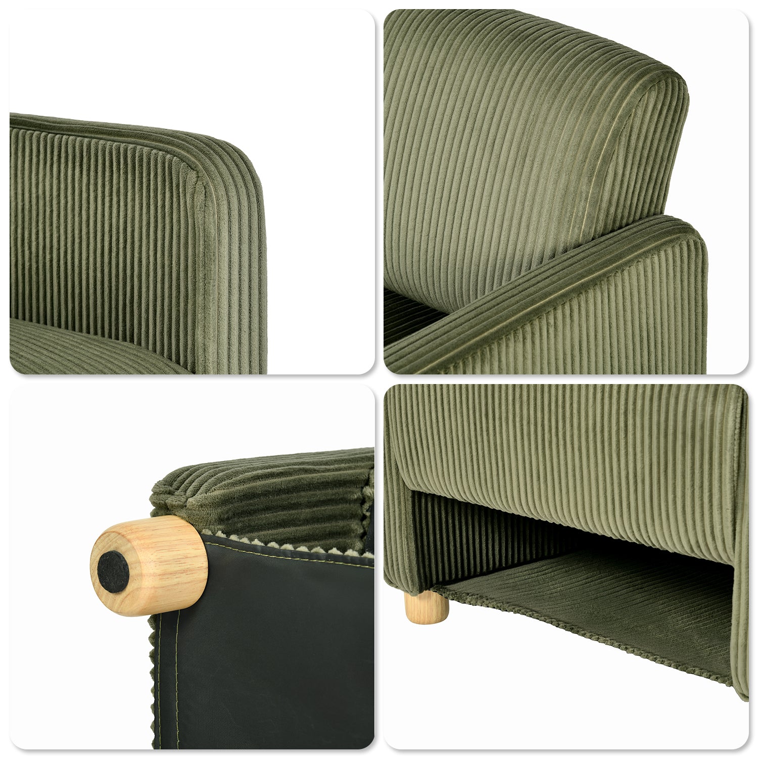 Lot de 2 fauteuil de détente 1 place canapé pour salon, fauteuil avec emballage en velours côtelé vert&beige - KARIA