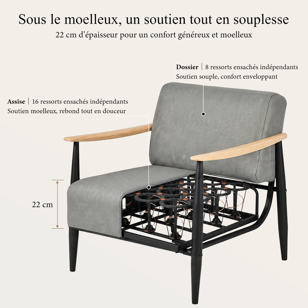 Loungesessel mit Armlehnen aus beigem Cord – DOMCO