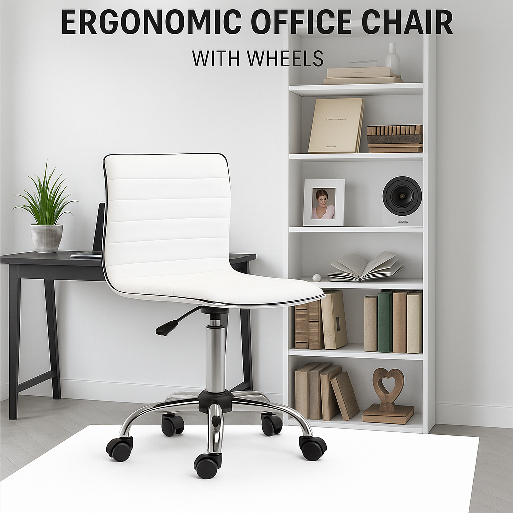 Bürostuhl ohne Armlehnen in weißer Leder in Höhe - 78 bis 90 cm