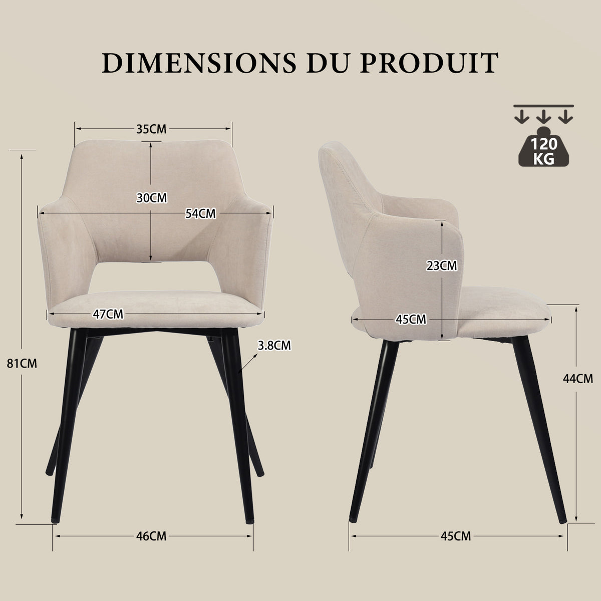 Set von 2 skandinavischen Esszimmer Sesseln mit beige Stoffarmlehnen - Akanji