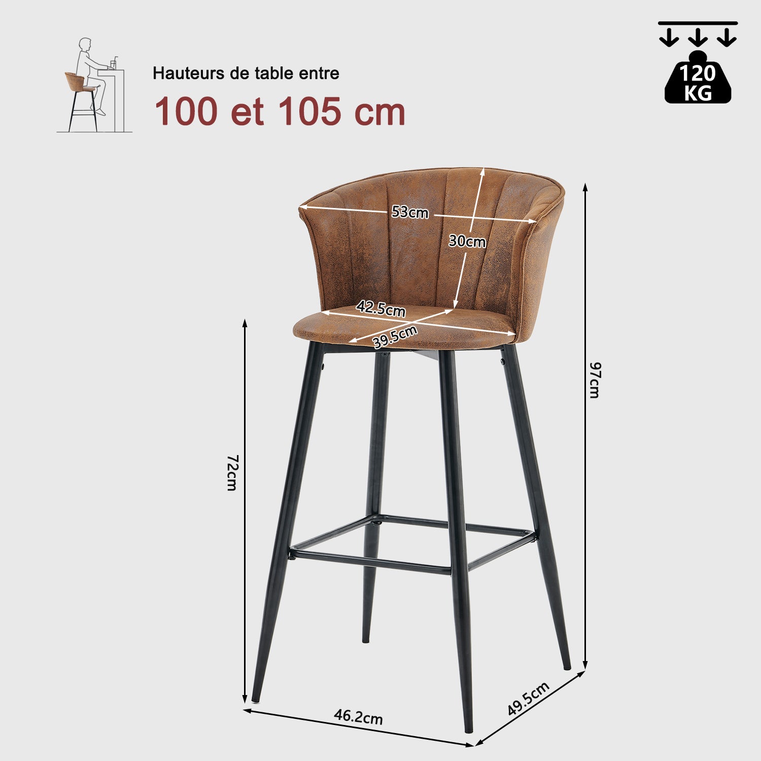 Set von 4 Industrial Bar Stools mit Armlehnen und Schwedendatei - Dononic Bar