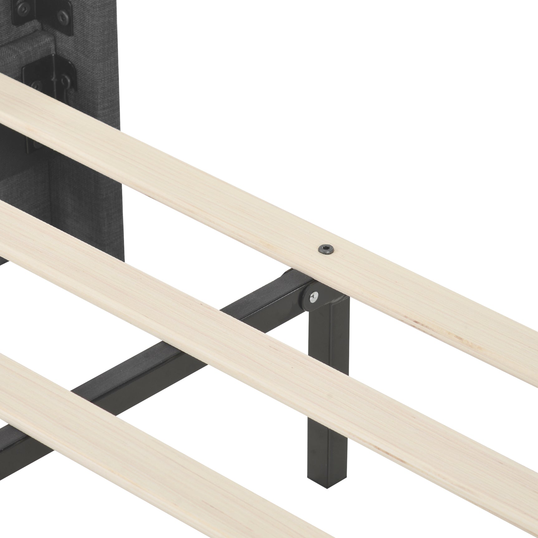 Lit double 140x200 cm en tissu gris avec tête de lit capitonnée et sommier à lattes inclus, design élégant et confortable (matelas non inclus)