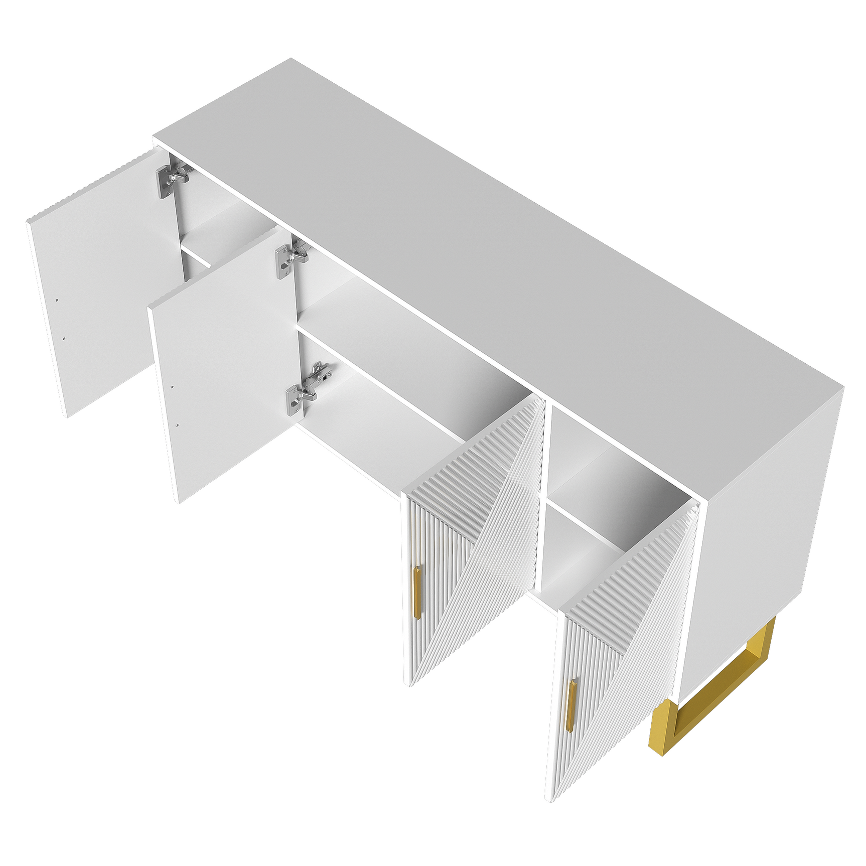 Modernes Weiß- und Holzbuffet mit 3 Schubladen und Schiebetüren mit Lamellen
