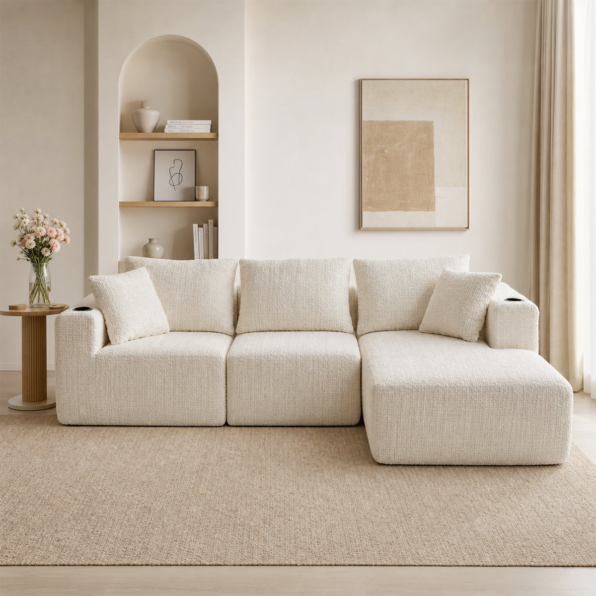 2-seater sofa bed in dark gray fabric with side pockets, modern convertible sofa