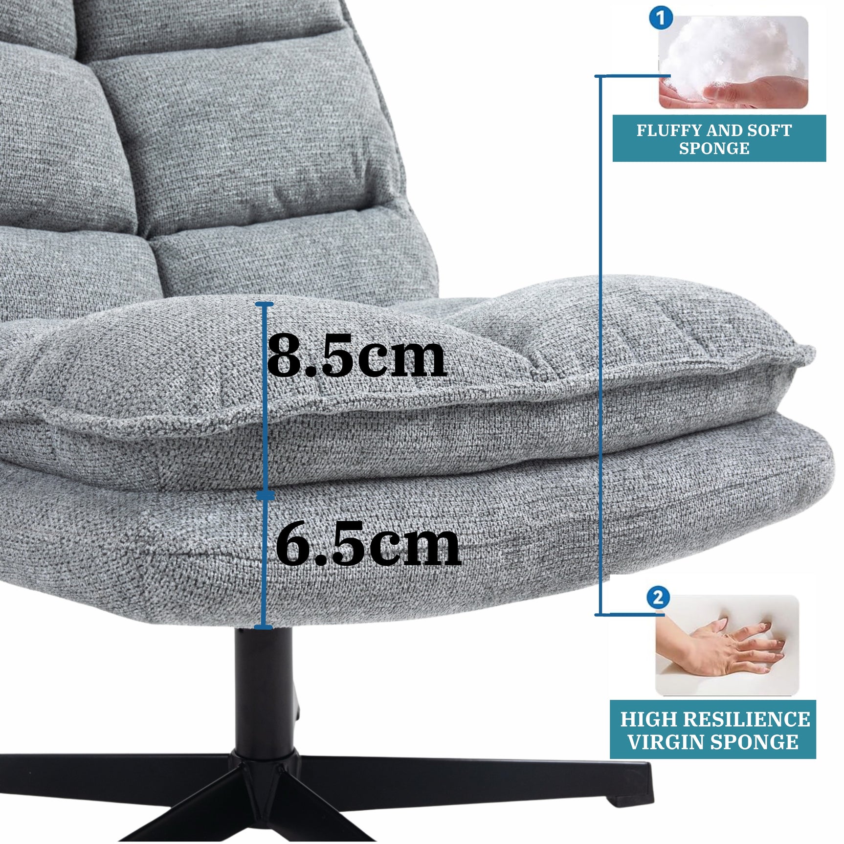 Fauteuil de loisirs pliable sans accoudoirs en tissu gris pivotant à 360° - AESTON