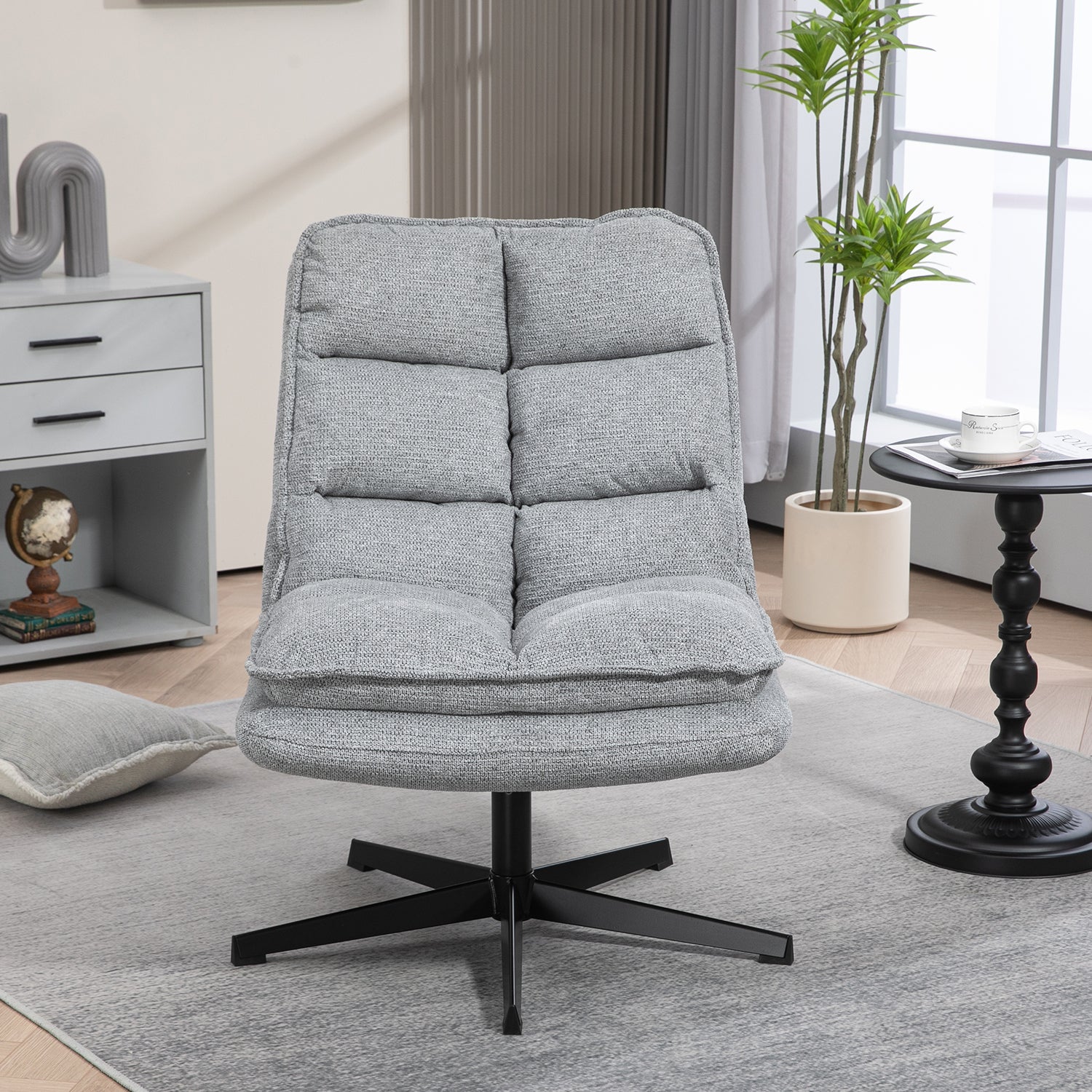 Fauteuil de loisirs pliable sans accoudoirs en tissu gris pivotant à 360° - AESTON