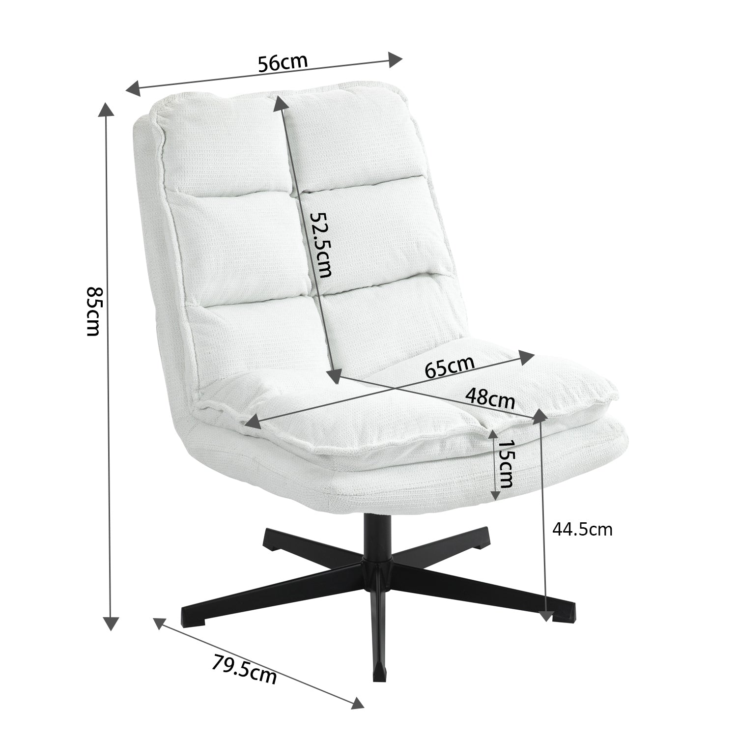 Fauteuil de loisirs pliable sans accoudoirs en tissu blanc pivotant à 360° - AESTON