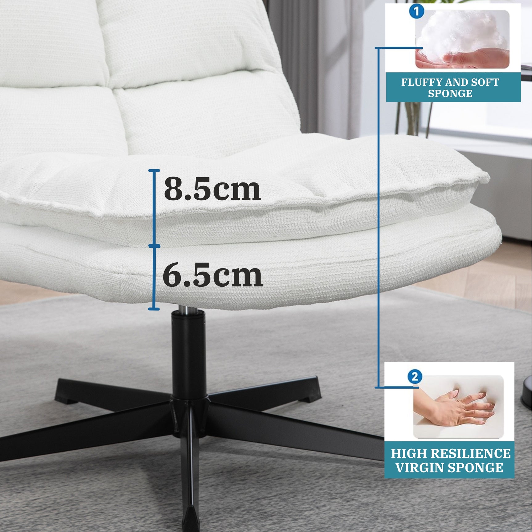 Fauteuil de loisirs pliable sans accoudoirs en tissu blanc pivotant à 360° - AESTON