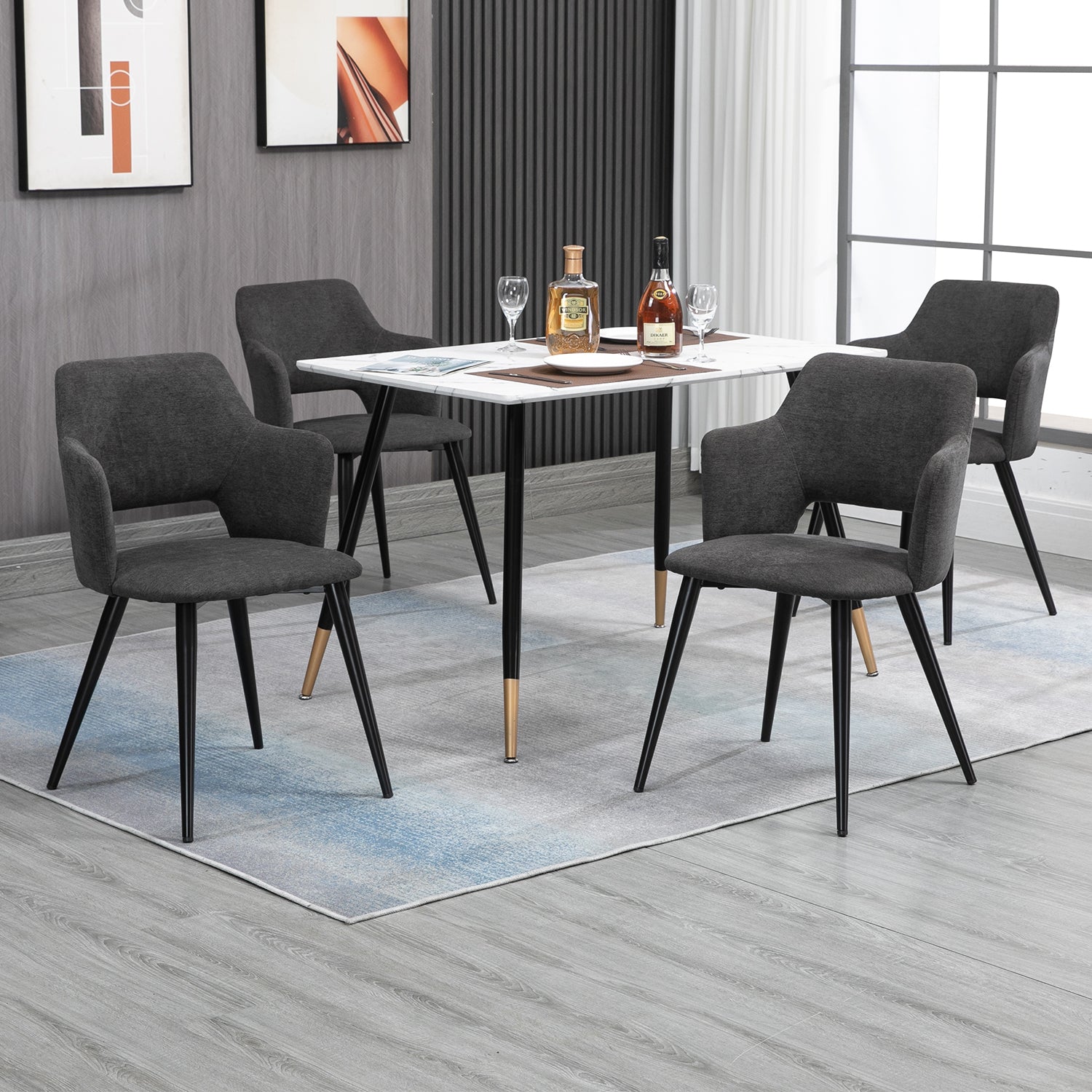 Set aus 6 skandinavischen Esszimmersesseln mit grauen Stoffarmlehnen – AKANJI