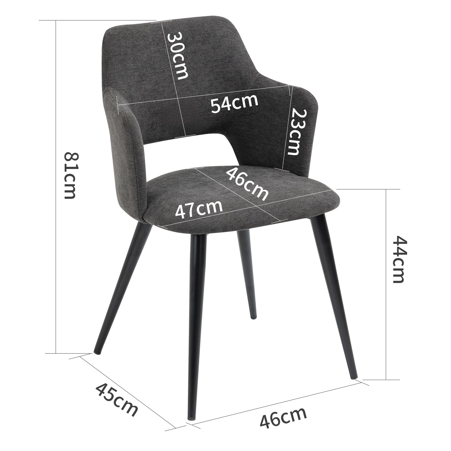 2 skandinavische Speisesäle mit Armlehnen in grauem Stoff - Akanji