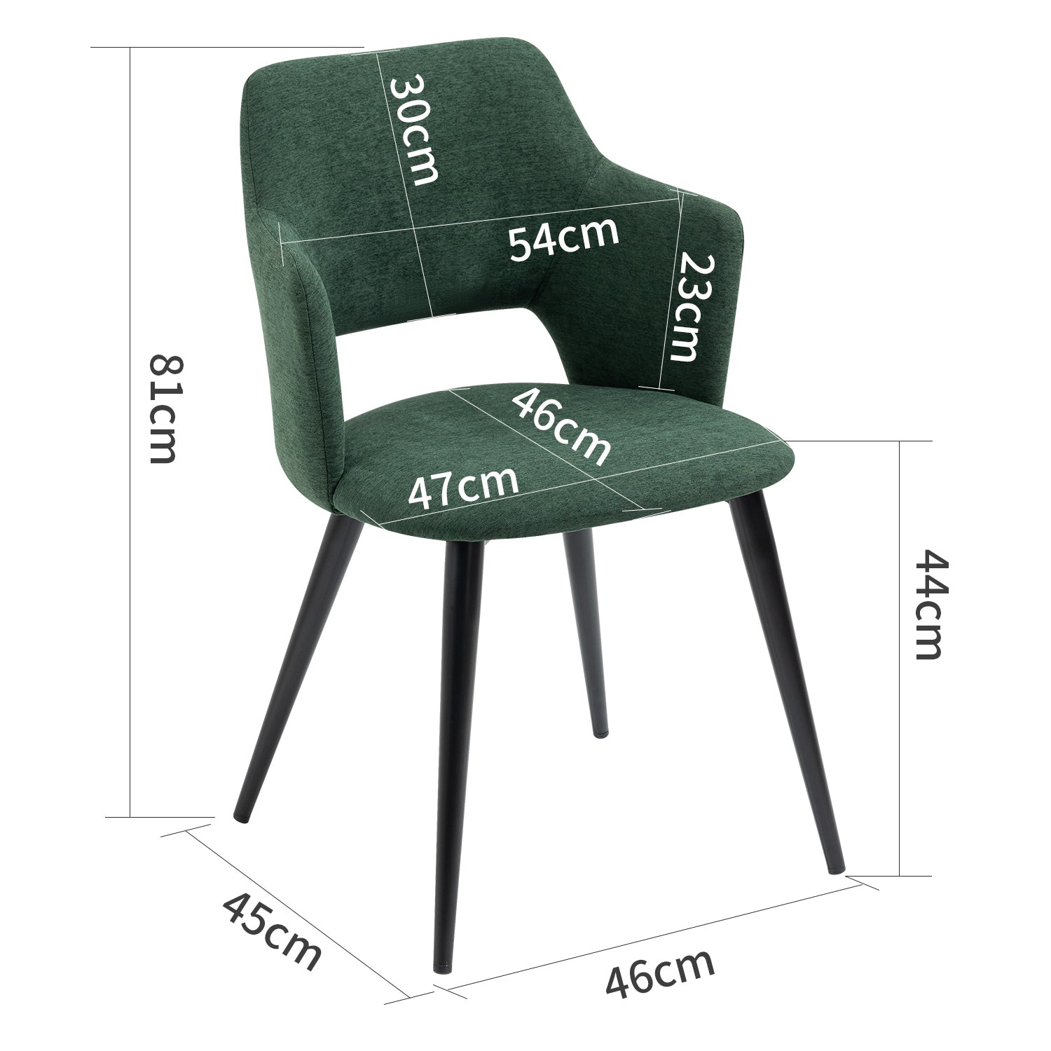 Lot de 2 fauteuils de salle à manger scandinaves avec accoudoirs en tissu vert - AKANJI