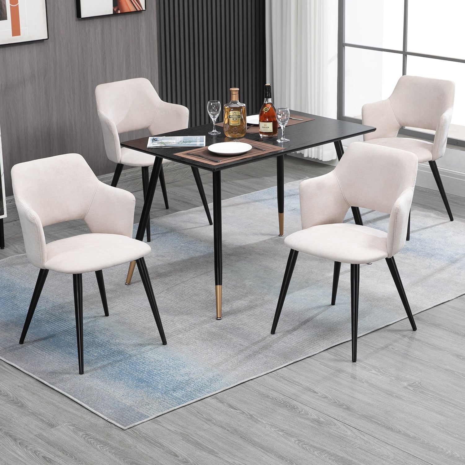 Lot de 2 fauteuils de salle à manger scandinaves avec accoudoirs en tissu beige - AKANJI