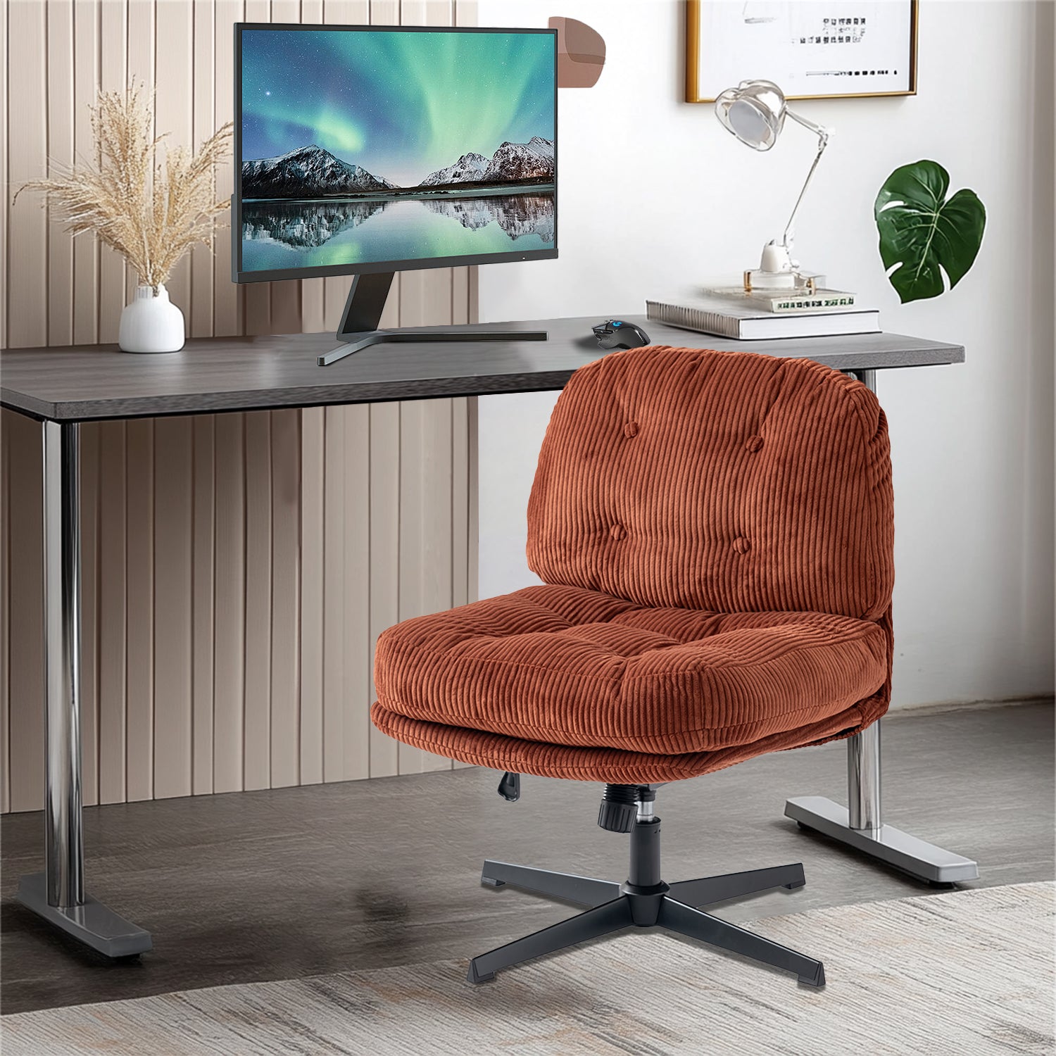 Fauteuil lounge pivotant et réglable en en velours côtelé brique - ALINTONEX