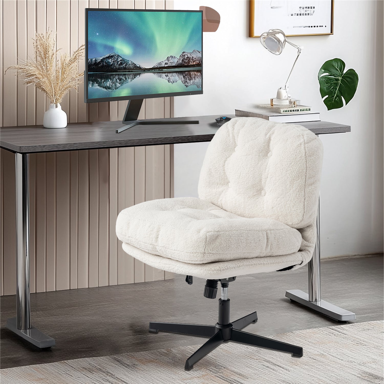 Fauteuil lounge pivotant et réglable en velours côtelé blanc - ALINTONEX