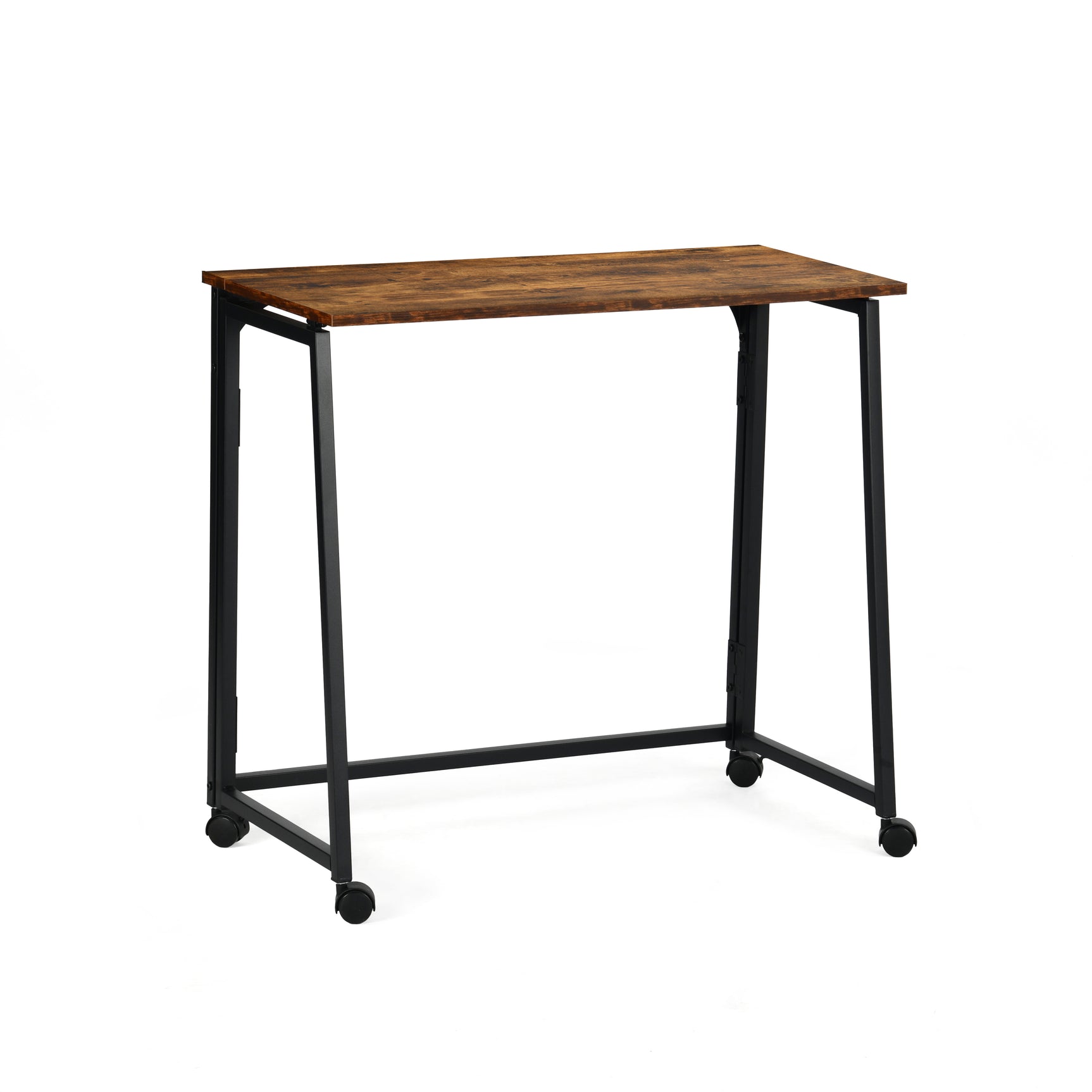 Bureau/table d'ordinateur industriel pliant avec 4 roulettes en bois et en métal noir - ASCOLI