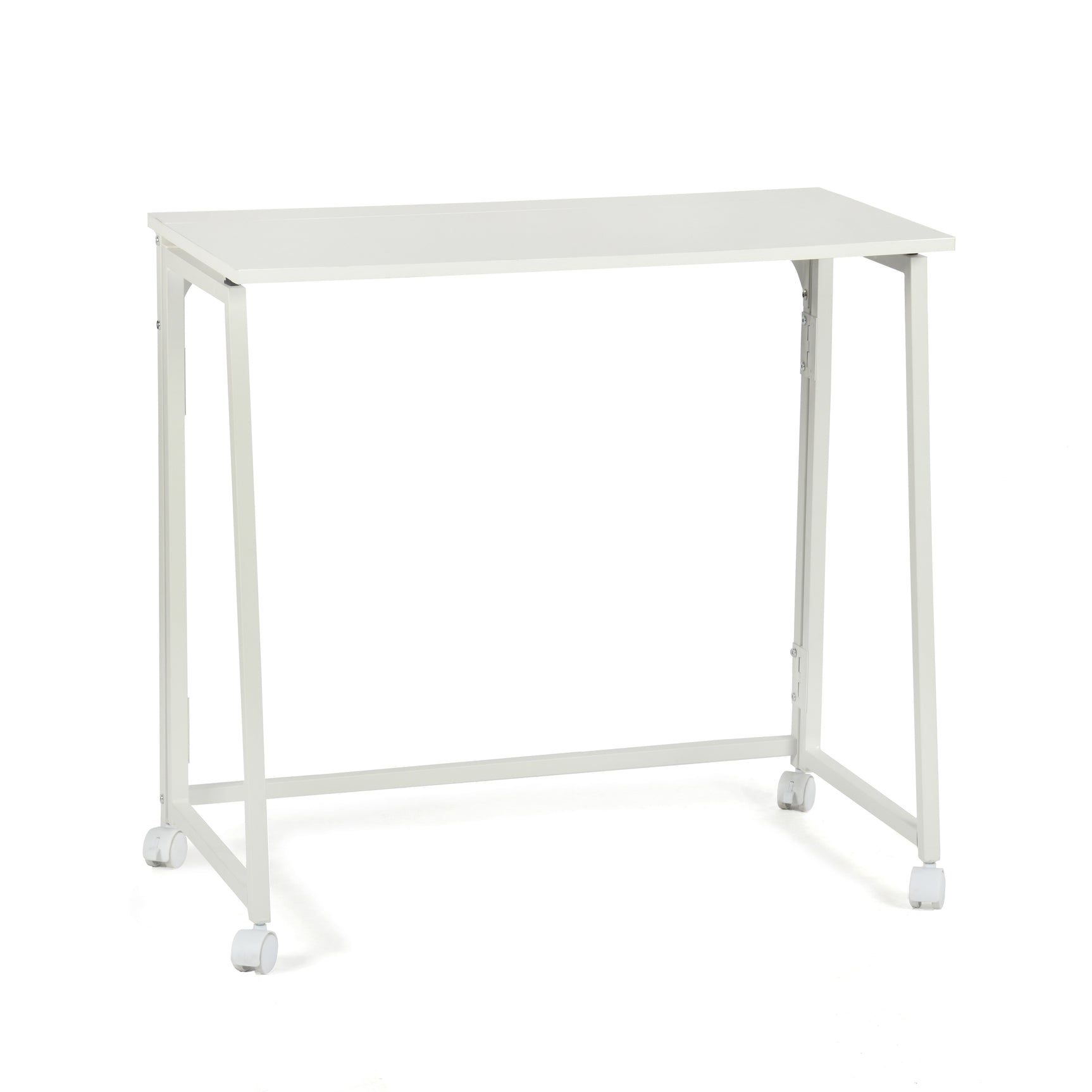 Bureau/table d'ordinateur pliant scandinave avec 4 roulettes en bois blanc et en métal blanc - ASCOLI