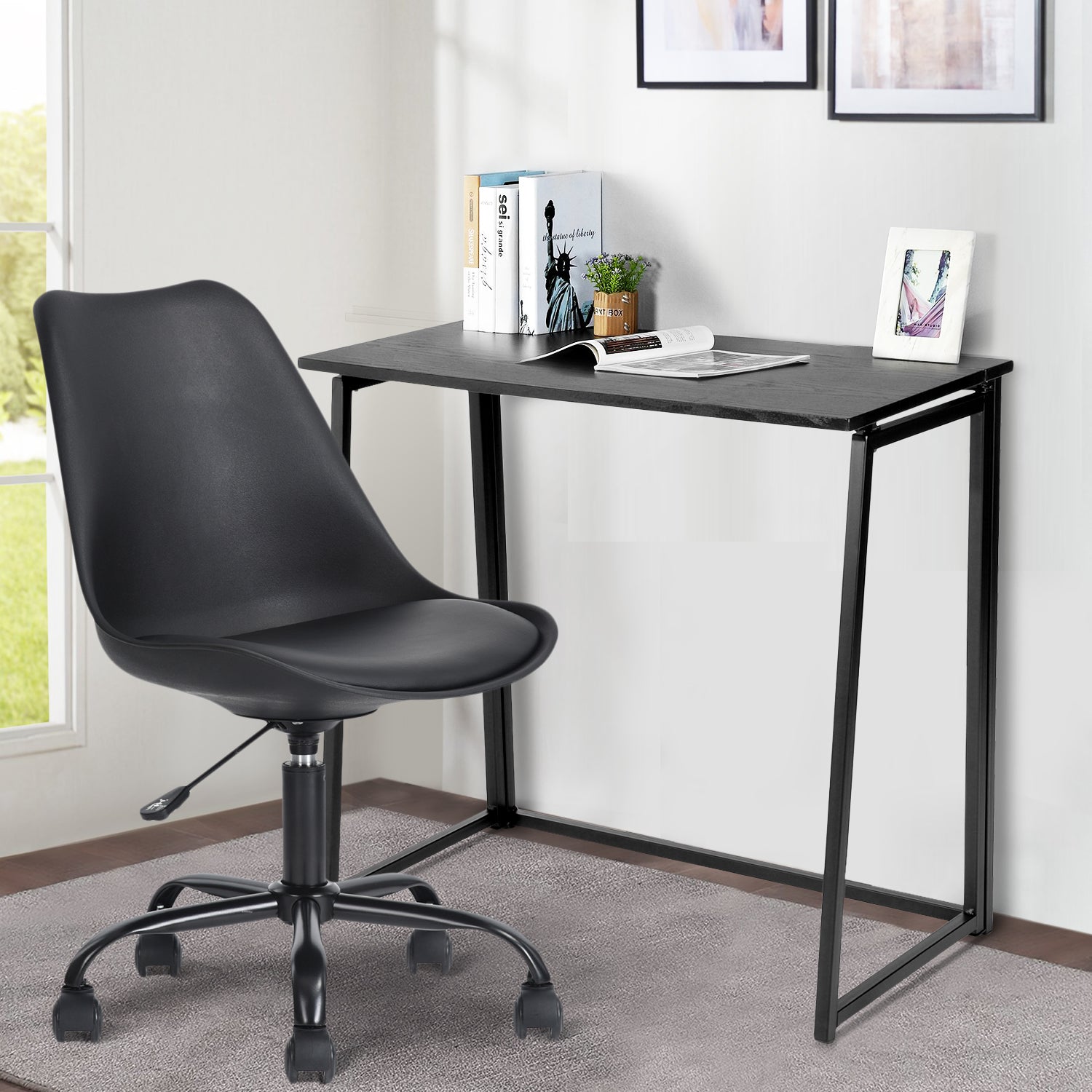 Bureau/table d'ordinateur industriel pliable en bois et en métal noir - ASCOLI