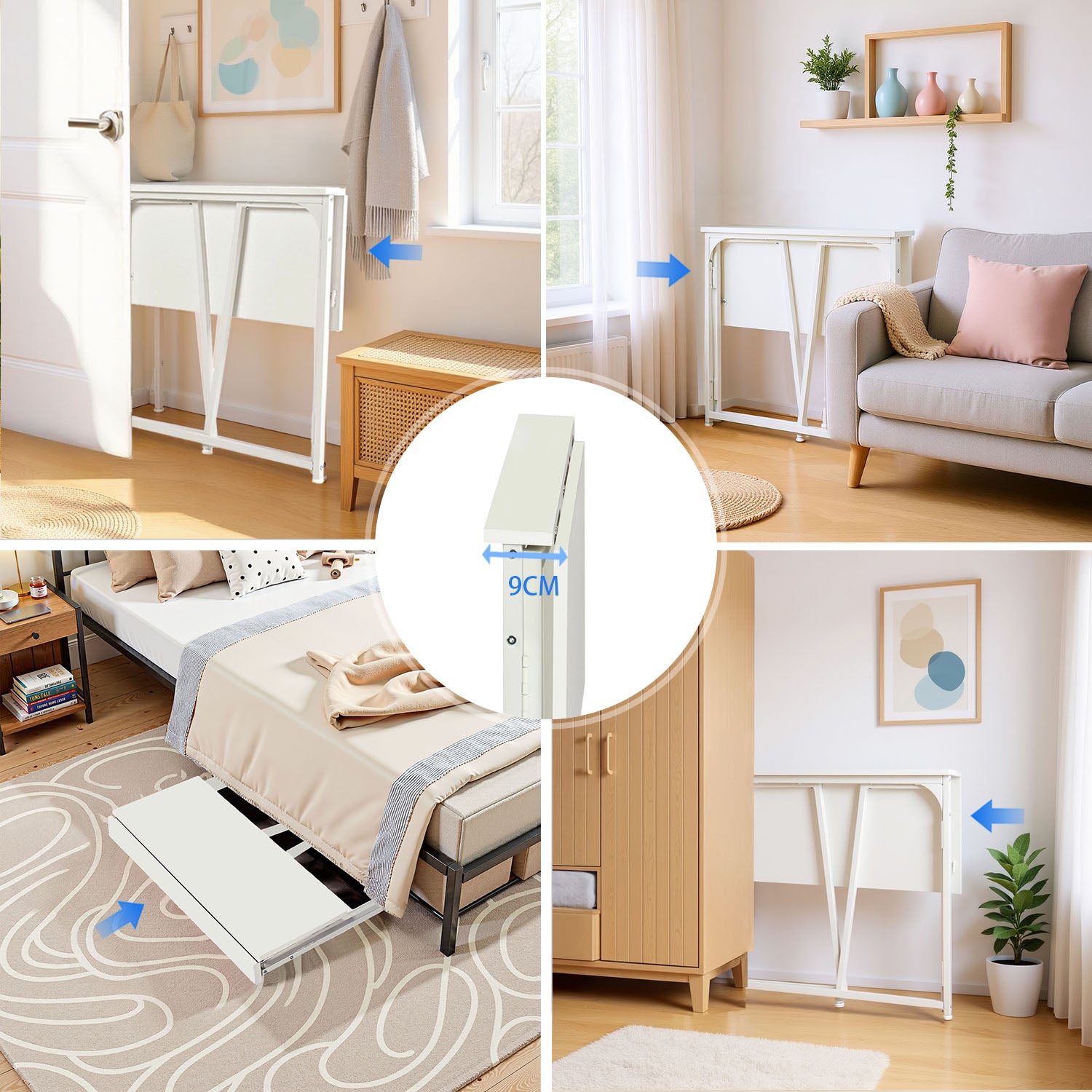 Ensemble avec bureau pliable blanc à roulettes et fauteuil en velours côtelé beige ââ‚?ASCOLI & ROSS