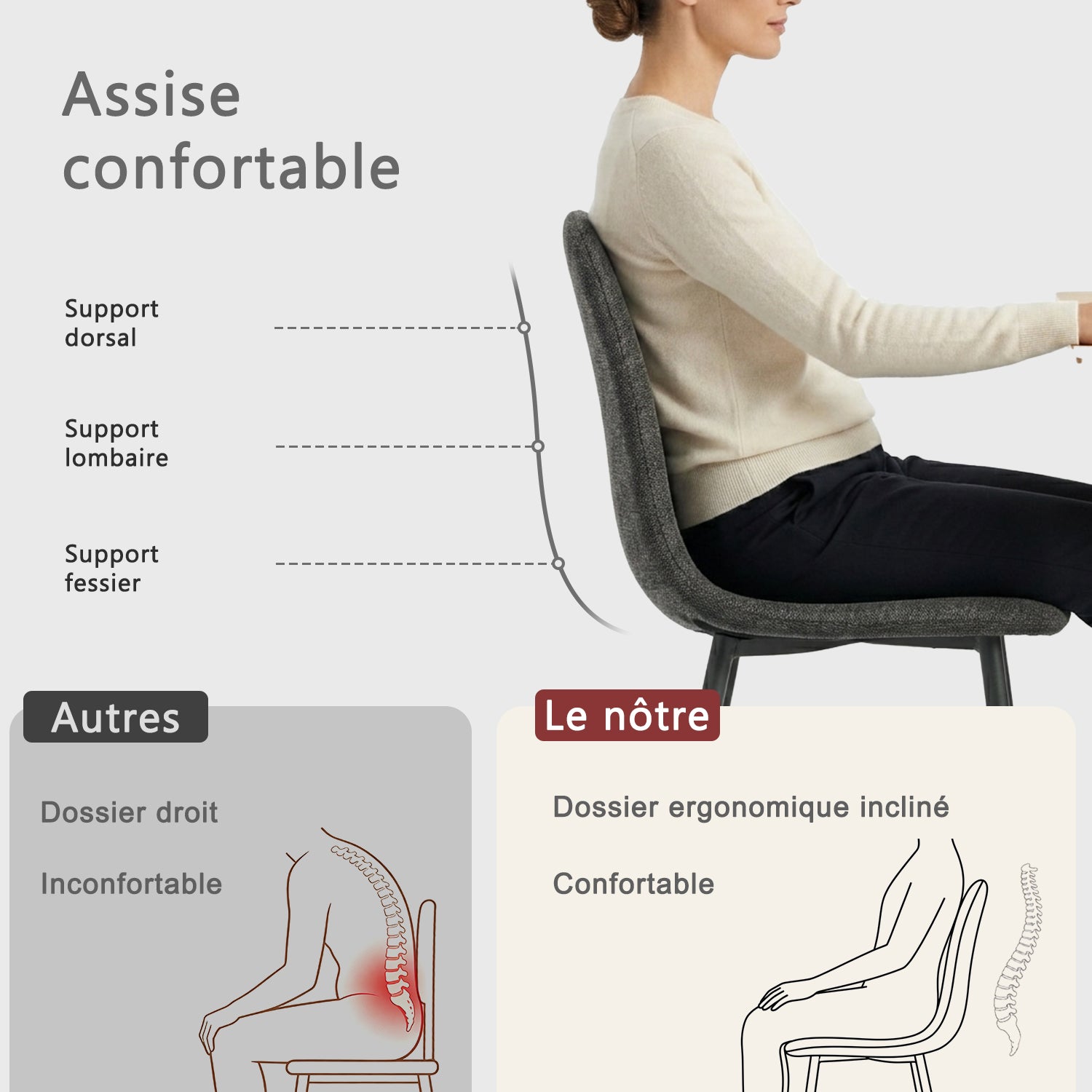 Lot de 8 chaises de salle à manger en tissu gris doux, chaises de détente avec dossier et pieds métalliques assortis scandinave - CHARLTON