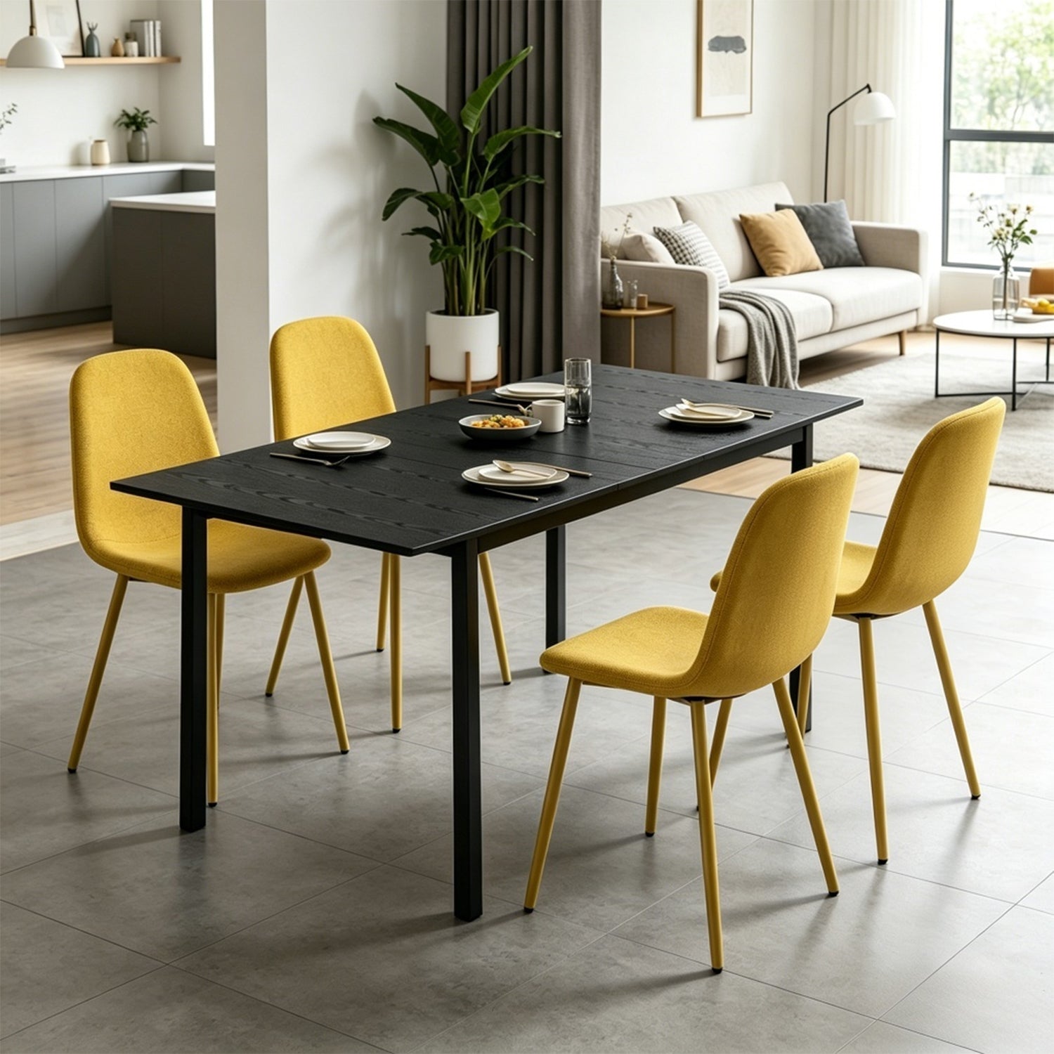 Round Table Table Table Table Timber Ø80 cm with 4 black velvet chairs, modern and comfortable style