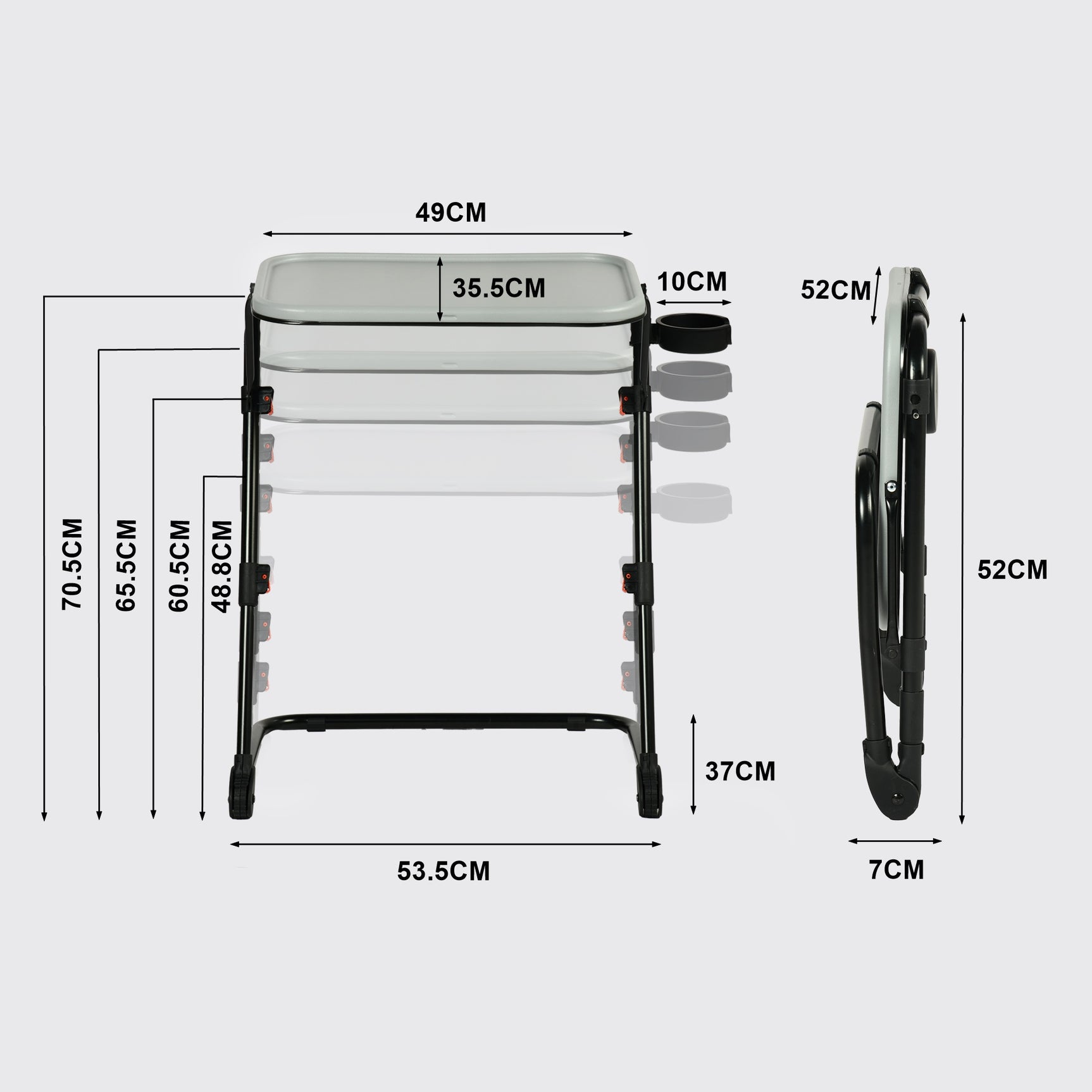 Table d’appoint pliable pour ordinateur portable, bout de canapé réglable en hauteur avec plateau inclinable et porte-gobelet - BASELINE