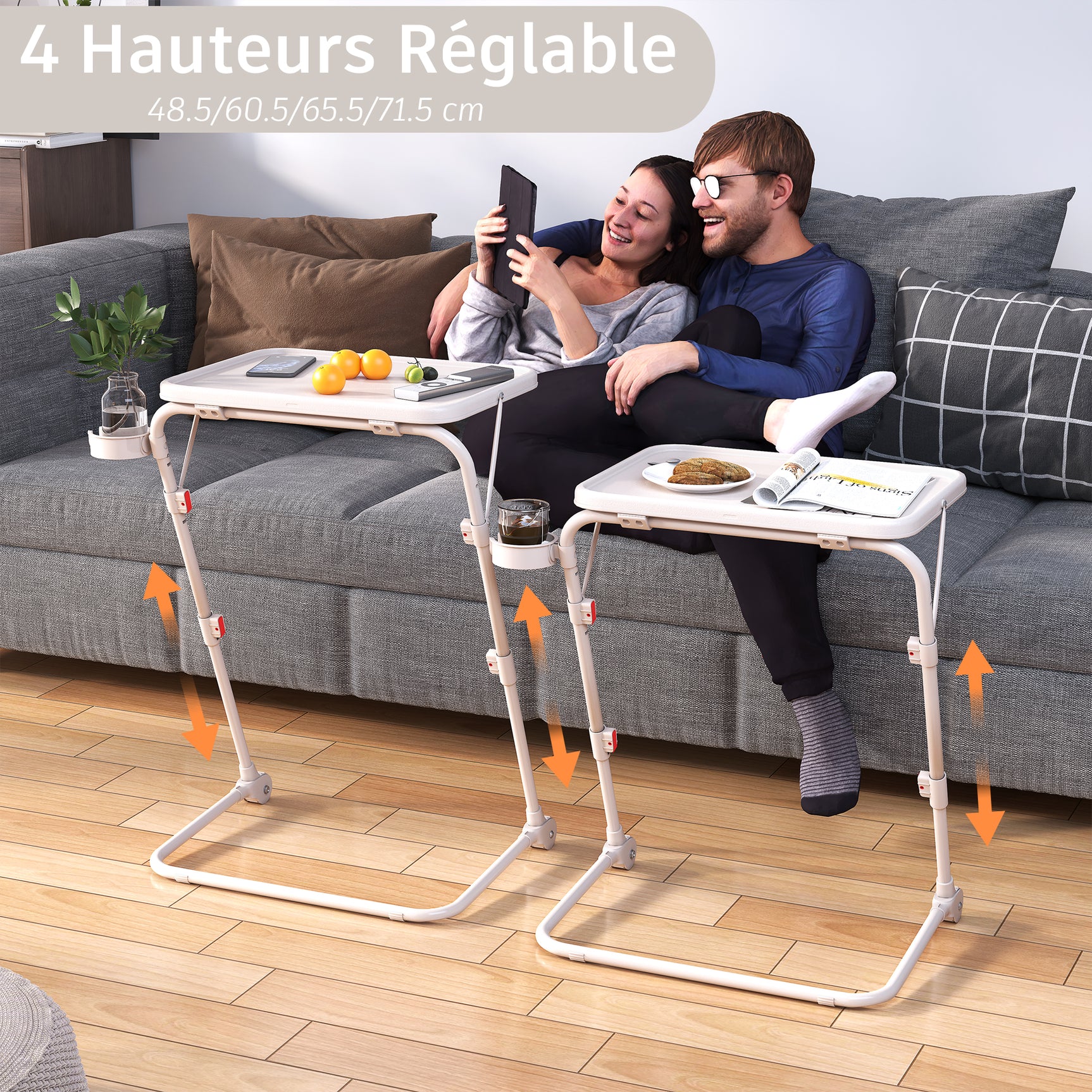 Foldable side table for laptop, adjustable sofa adjustable sofa with tilting tray and cup holder-baseline