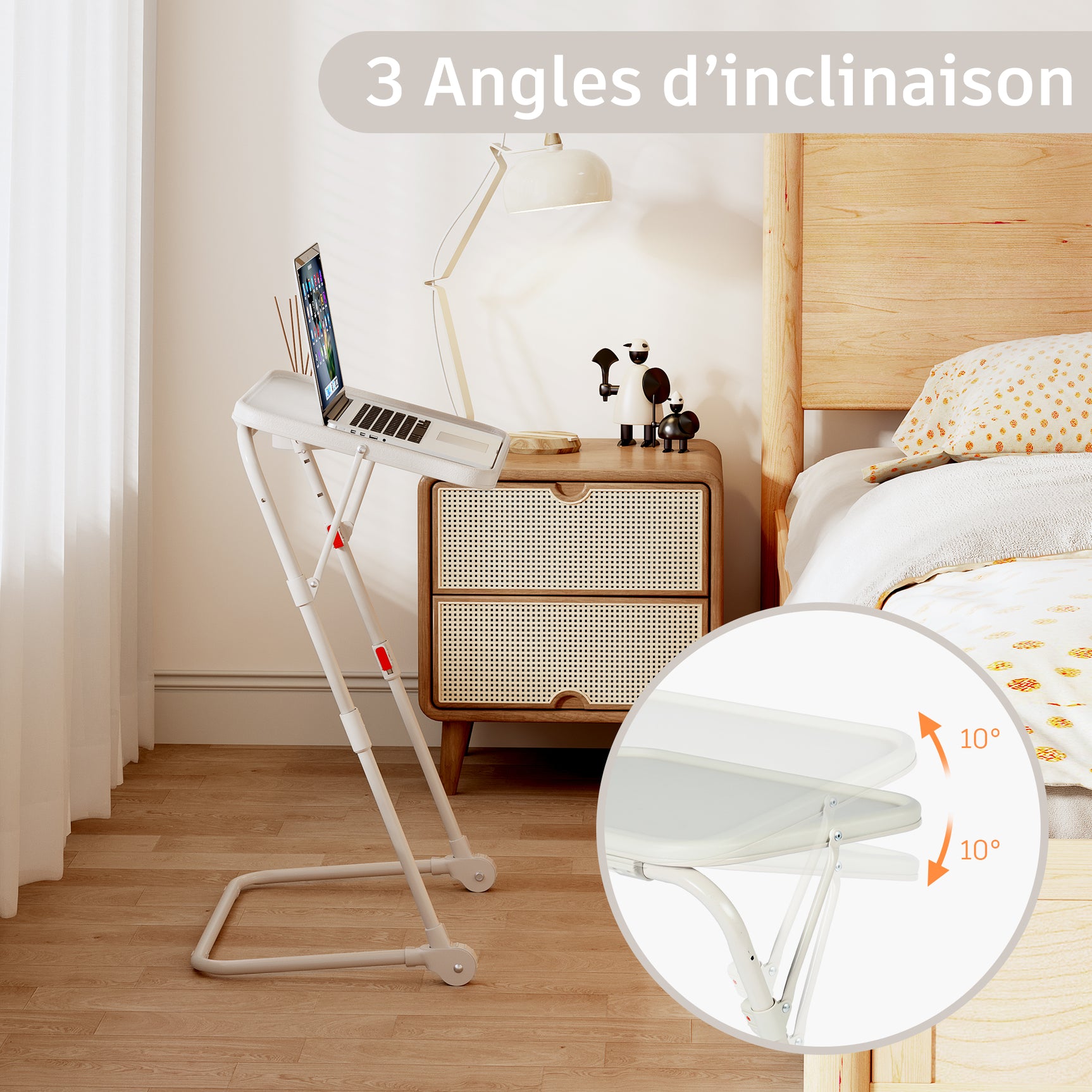 Foldable side table for laptop, adjustable sofa adjustable sofa with tilting tray and cup holder-baseline