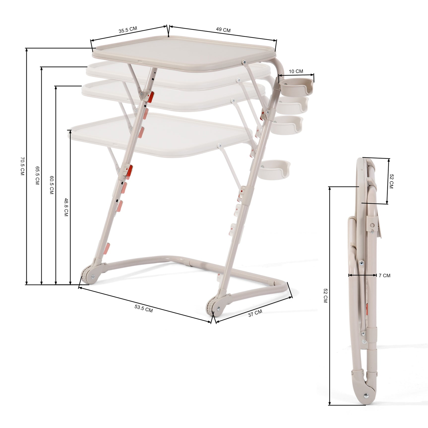 Foldable side table for laptop, adjustable sofa adjustable sofa with tilting tray and cup holder-baseline