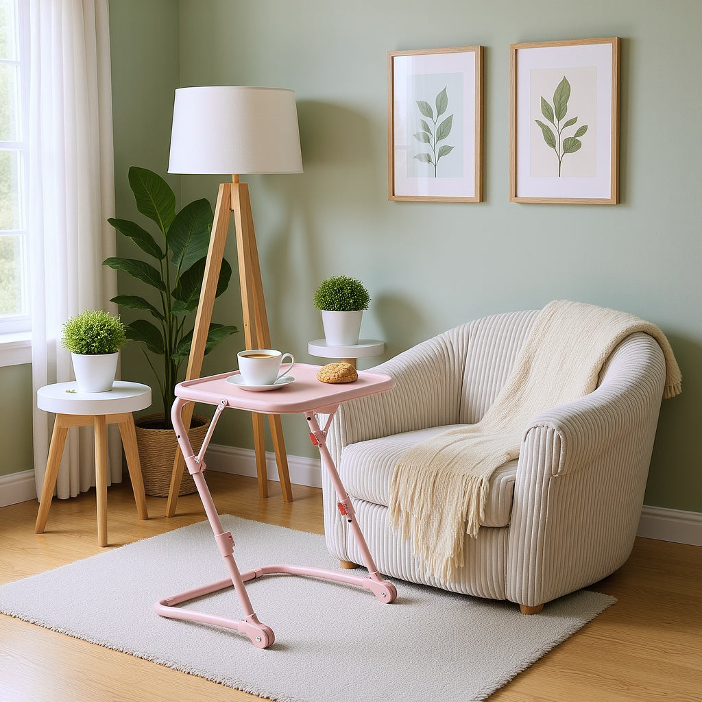 Foldable side table for laptop, adjustable sofa adjustable sofa with tilting tray and cup holder-baseline