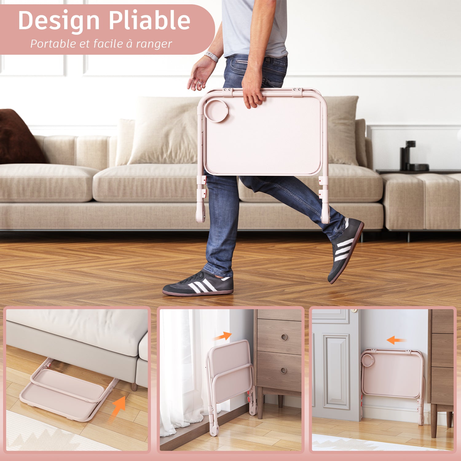 Foldable side table for laptop, adjustable sofa adjustable sofa with tilting tray and cup holder-baseline