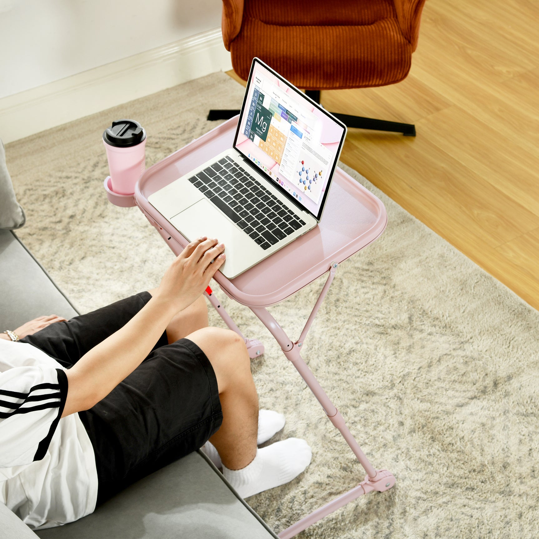 Foldable side table for laptop, adjustable sofa adjustable sofa with tilting tray and cup holder-baseline