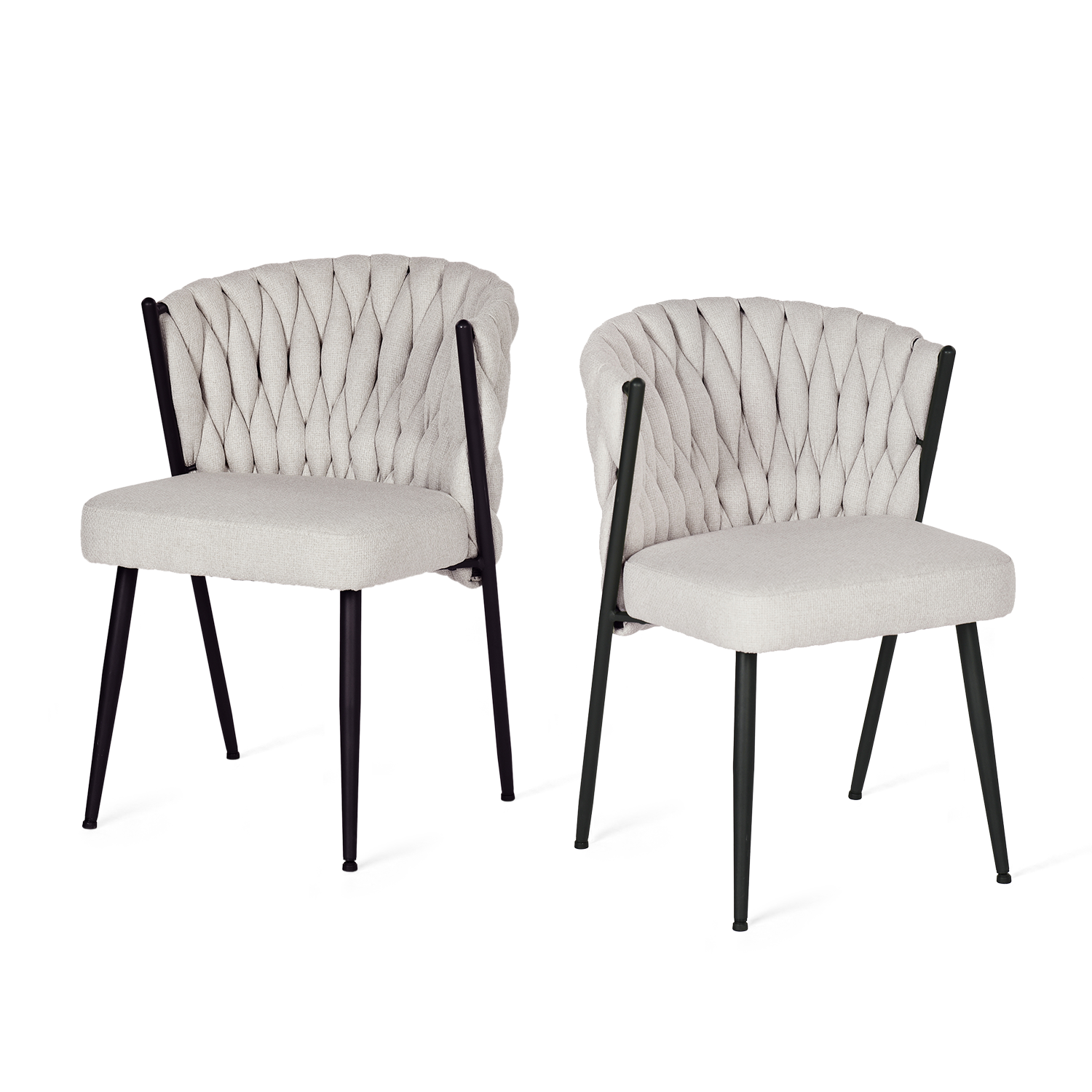 Set aus 2 Esszimmerstühlen im Industriestil mit geflochtener Rückenlehne aus beigem Stoff – MILIANA