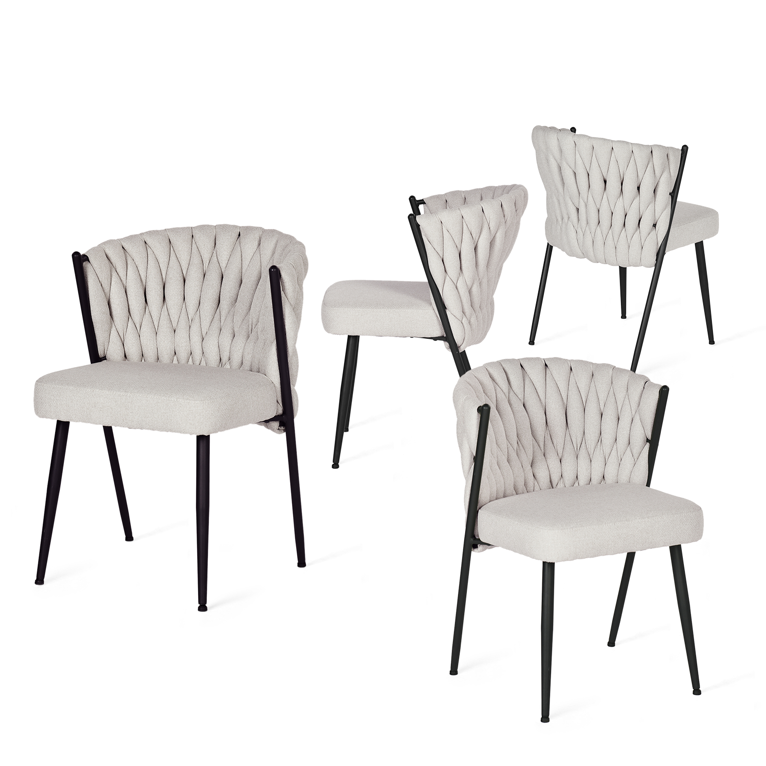 Set aus 4 Esszimmerstühlen im Industriestil mit geflochtener Rückenlehne aus beigem Stoff – MILIANA