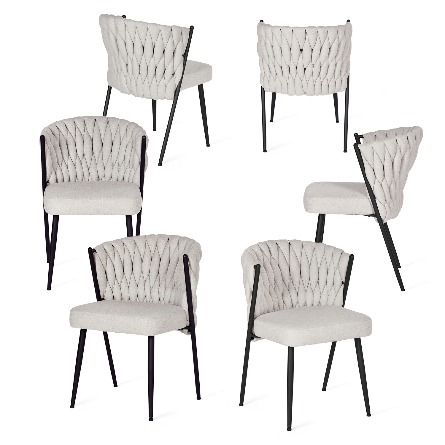 Set von 6 industriellen Essstühlen mit geflochtener Datei in Beige Fabric - Miliana - Miliana