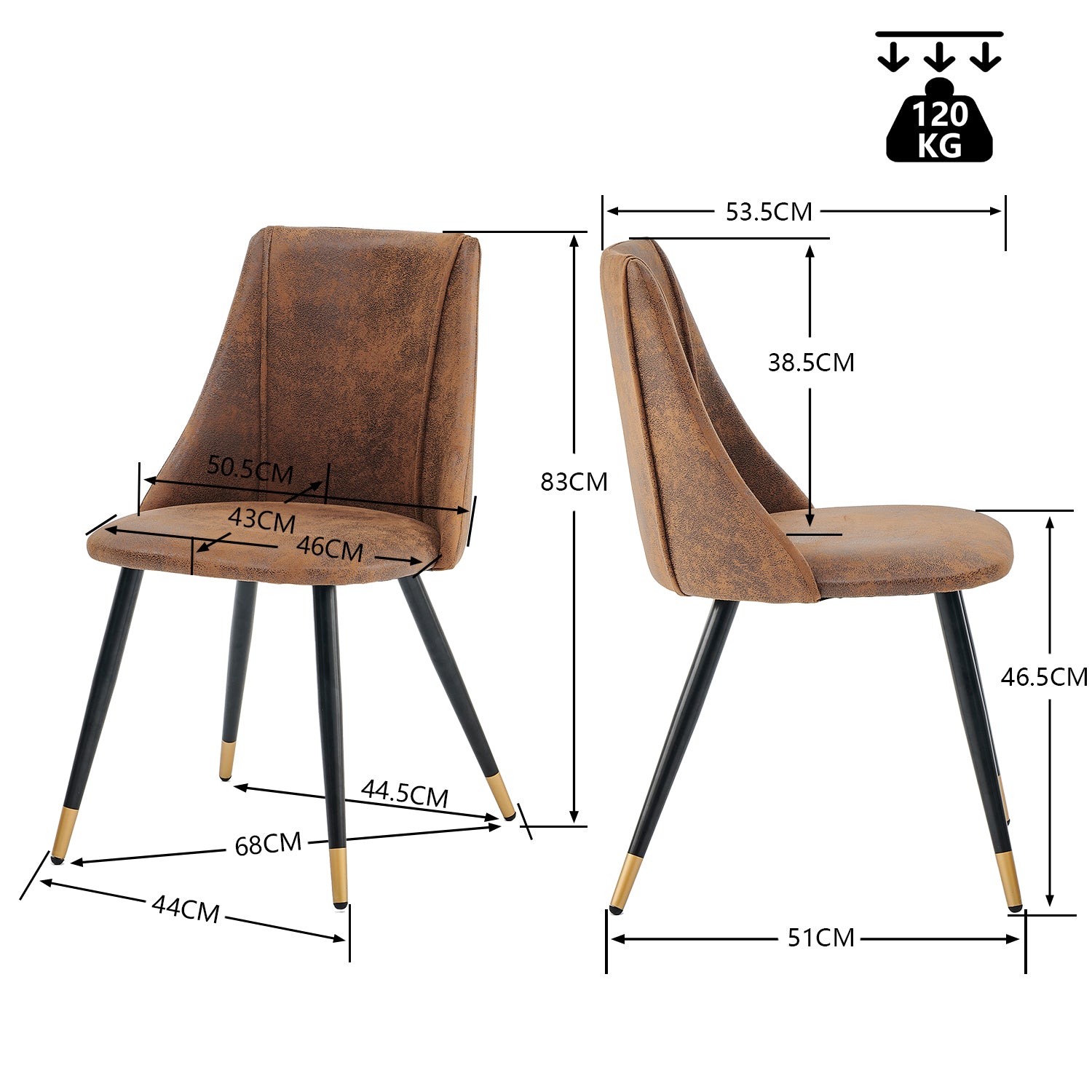 Lot de 2 chaises de salle à manger industrielles en suédine - SMEG