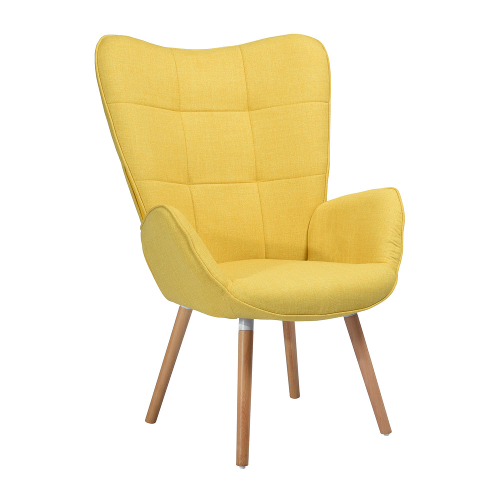Scandinavian armchair with armrests in yellow fabric with stitching - bogdan