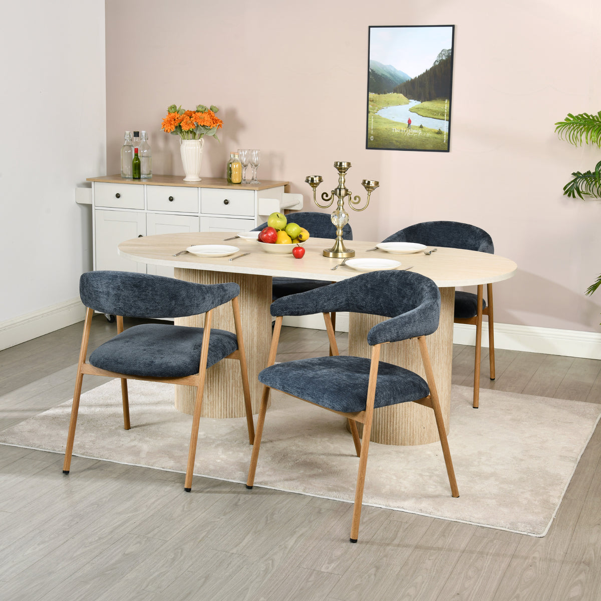 Set von 2 skandinavischen Esszimmer Sesseln mit beige Stoffarmlehnen - Cromwell