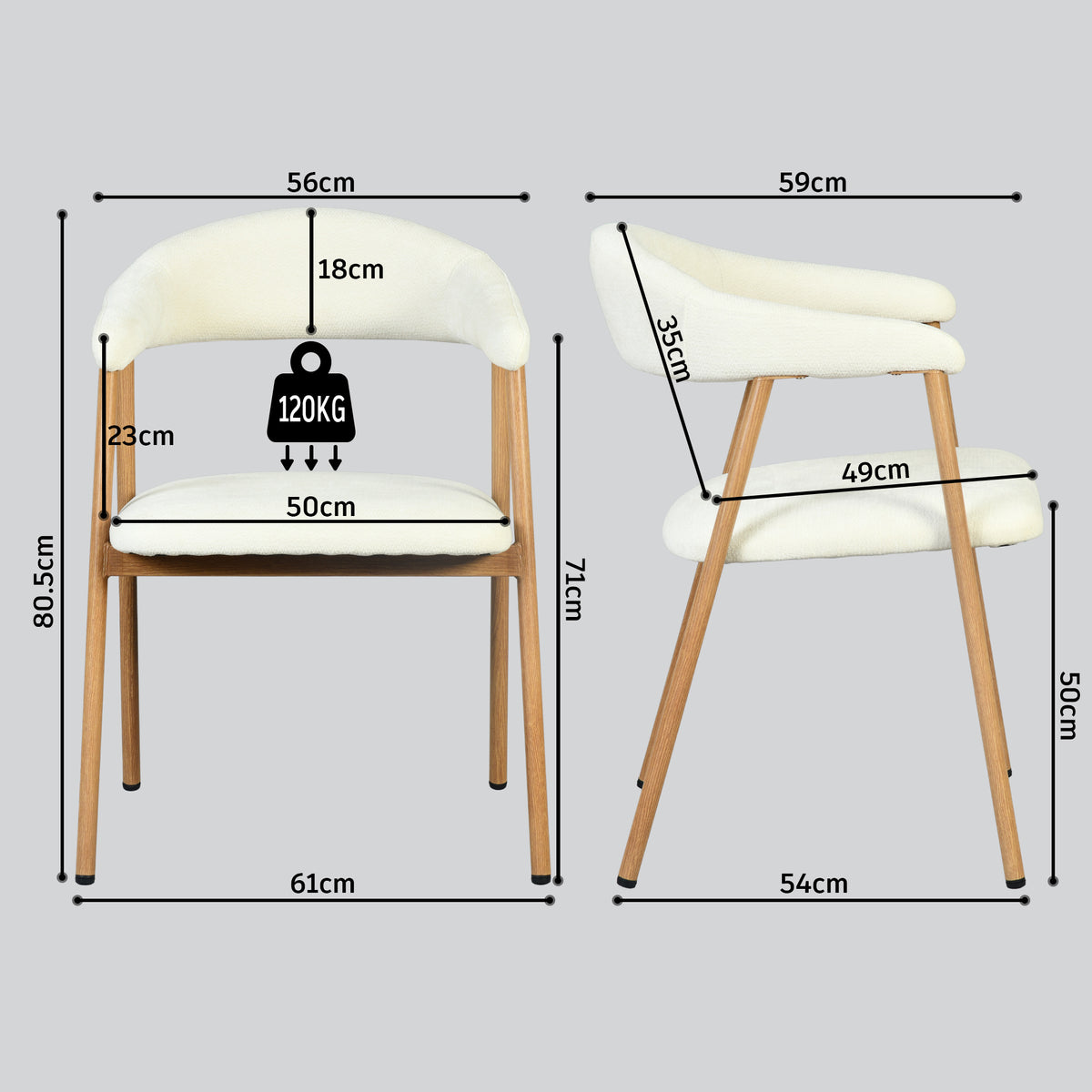 Set von 2 skandinavischen Esszimmer Sesseln mit beige Stoffarmlehnen - Cromwell