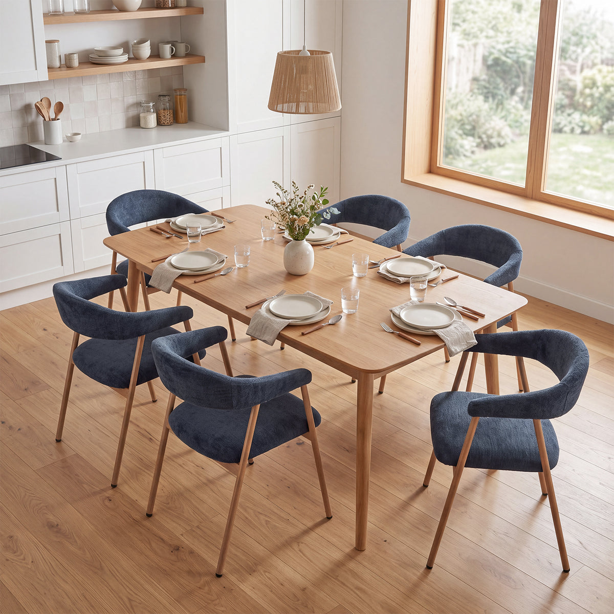 Set von 2 skandinavischen Esszimmer Sesseln mit beige Stoffarmlehnen - Cromwell